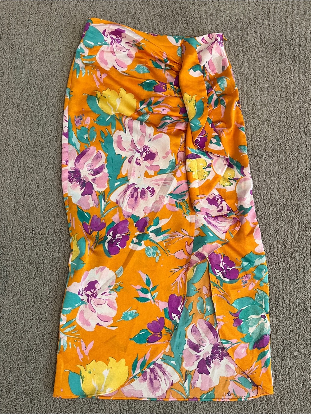 🩷 Bright Floral Wrap Skirt in Orange